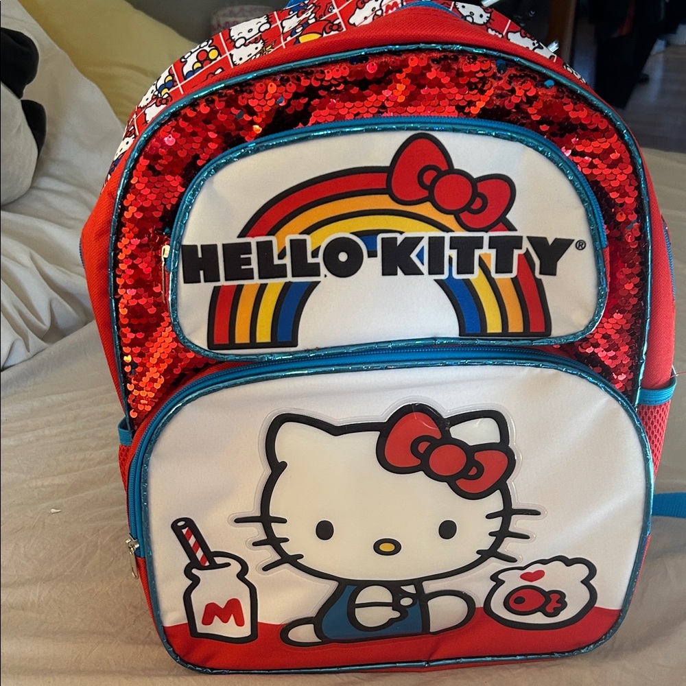 Hello Kitty Red and Blue Kids Backpack with Rainbow